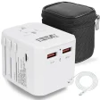 INNOVITY Universal travel adapter with 1 USB C & 2 USB A, travel plug dual 10A fuses & surge protection, International travel adapter for EU, UK, USA, AU Power Socket Charger